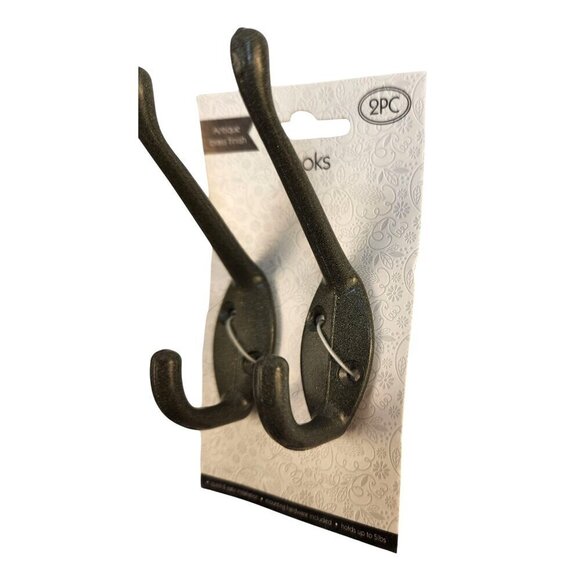 Coat Hat Wall Hooks Set Of 2 With Mounting Hardware Olive Green Metal Finish - Picture 2 of 8